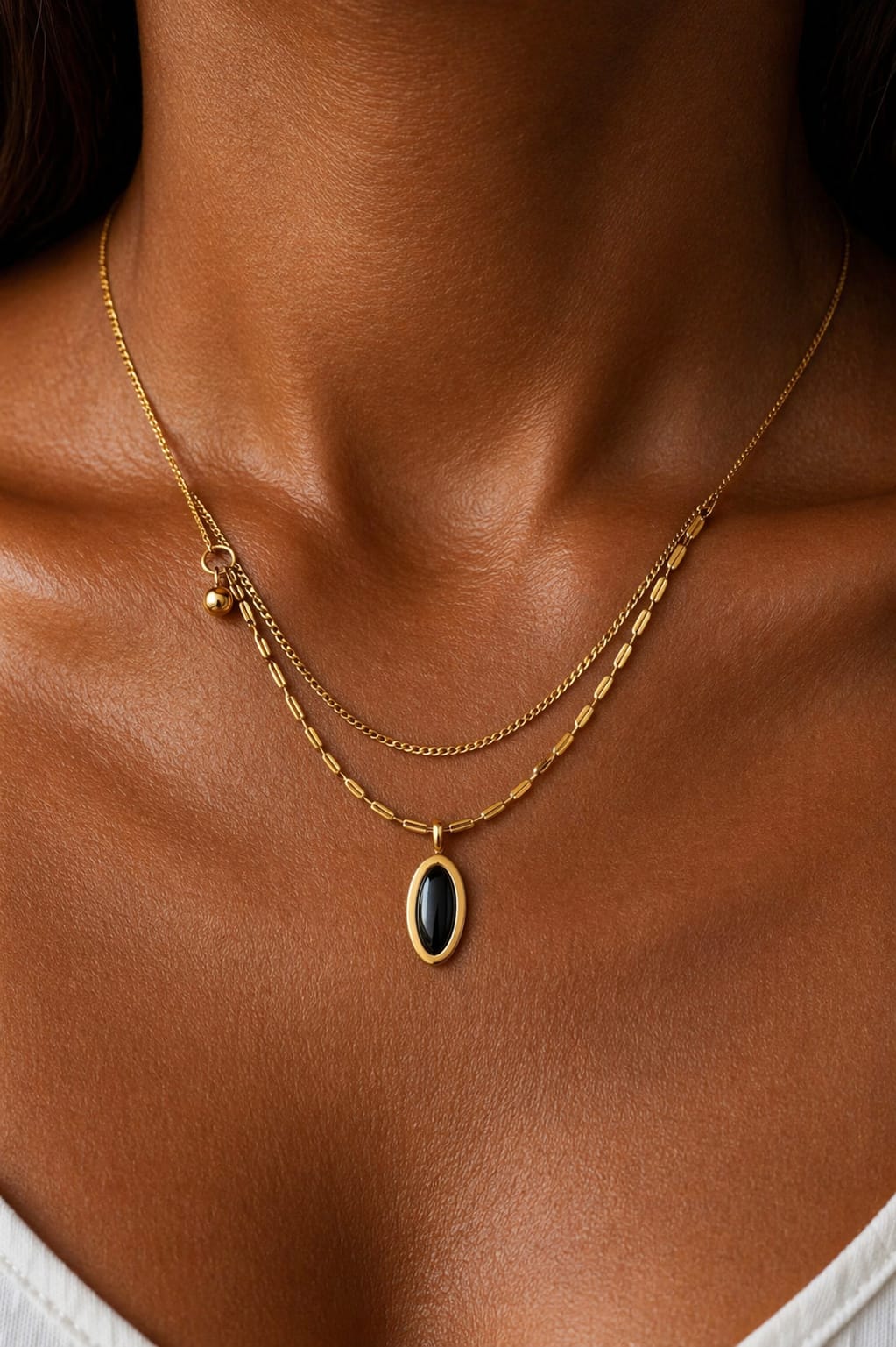 Double layered- black pendant necklace